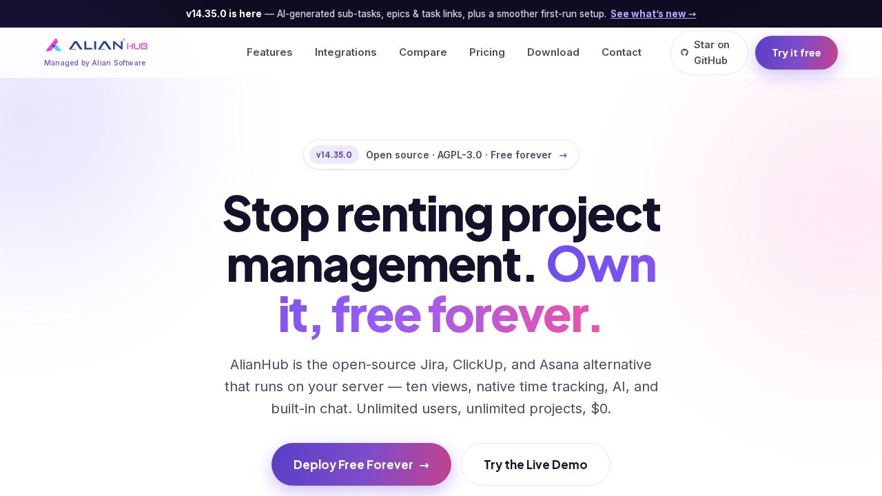 Alian Hub Project Management System screenshot
