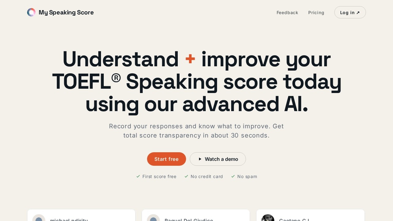 Myspeakingscore Com screenshot