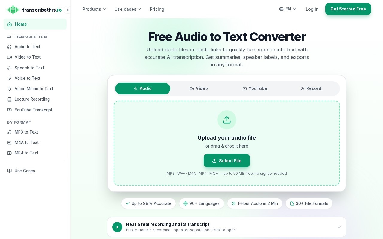 AI Audio Transcription screenshot